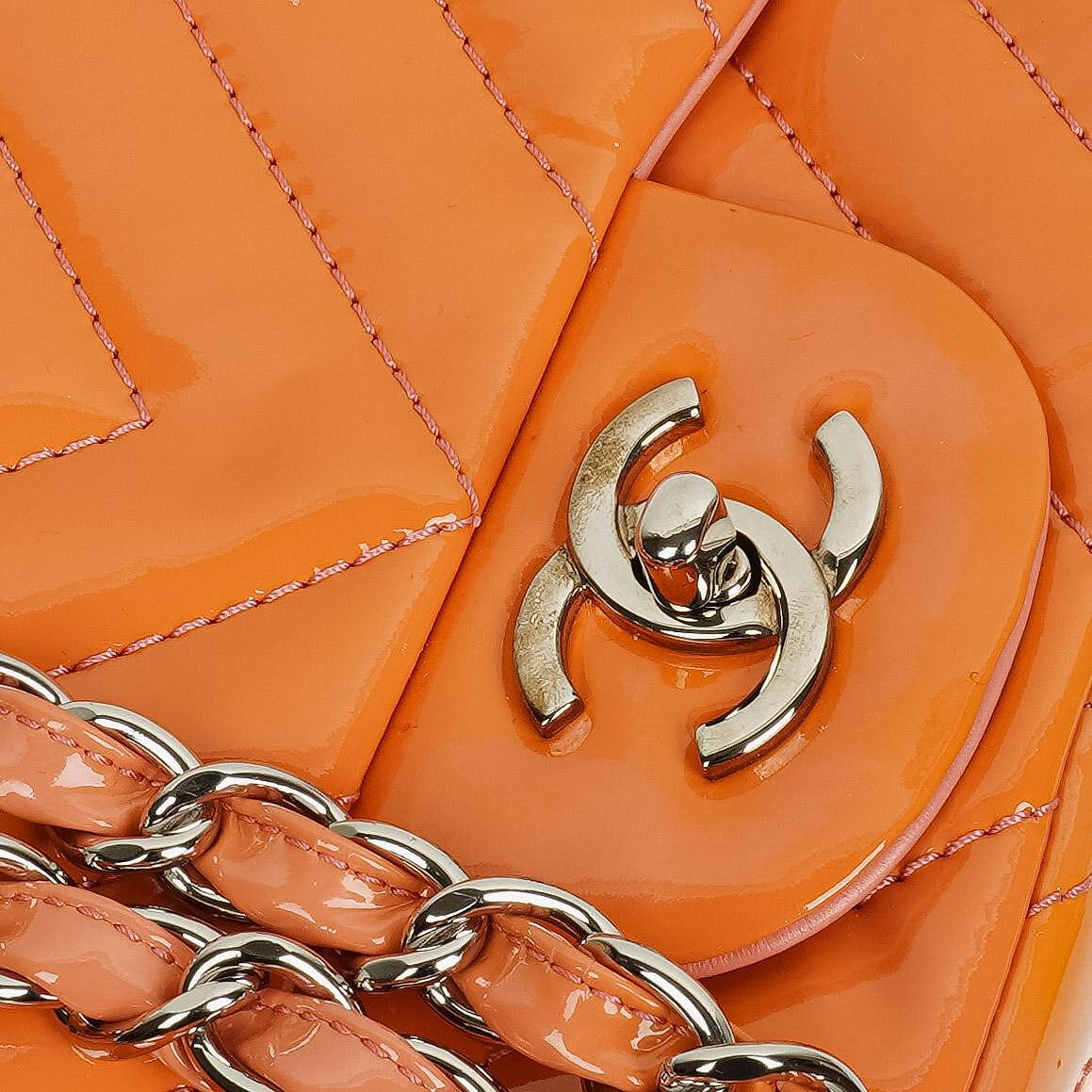 Chanel Jumbo Classic Single Flap Bag Chevron Patent Quilted Leather With Silver-Tone Hardware