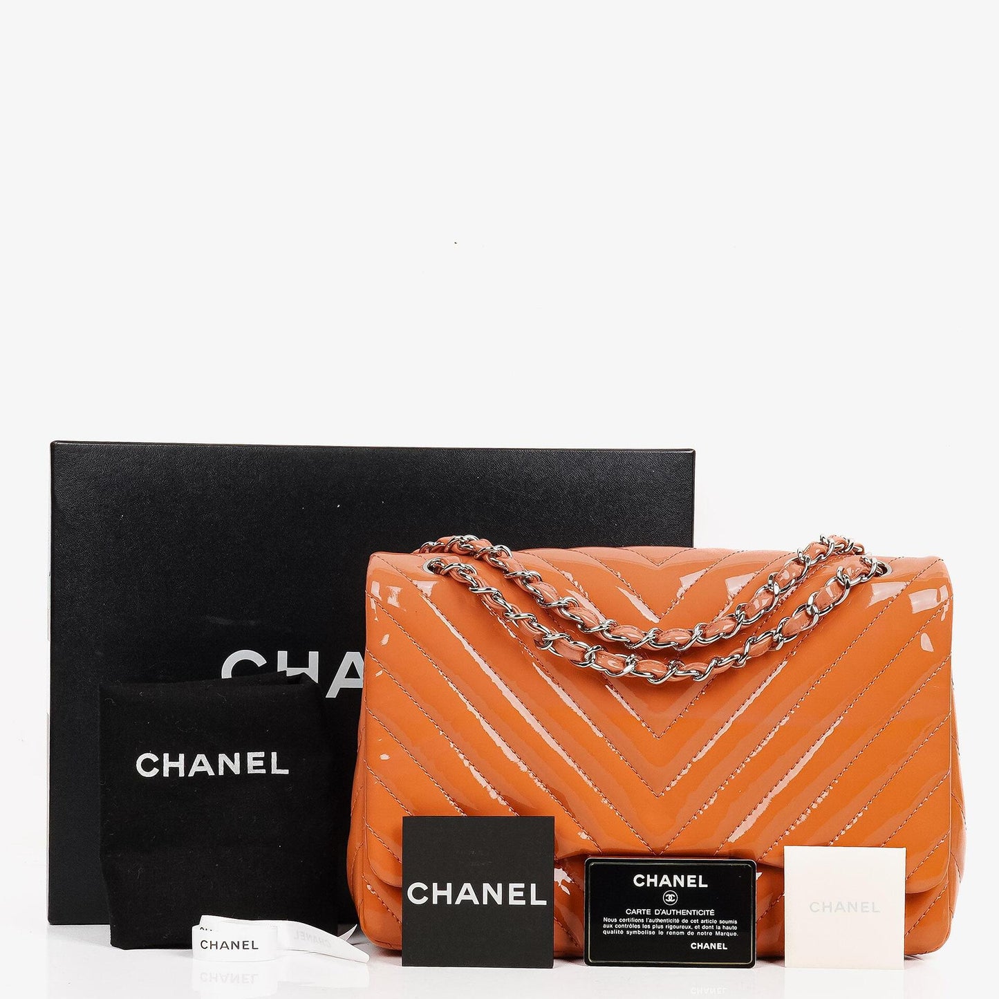 Chanel Jumbo Classic Single Flap Bag Chevron Patent Quilted Leather With Silver-Tone Hardware