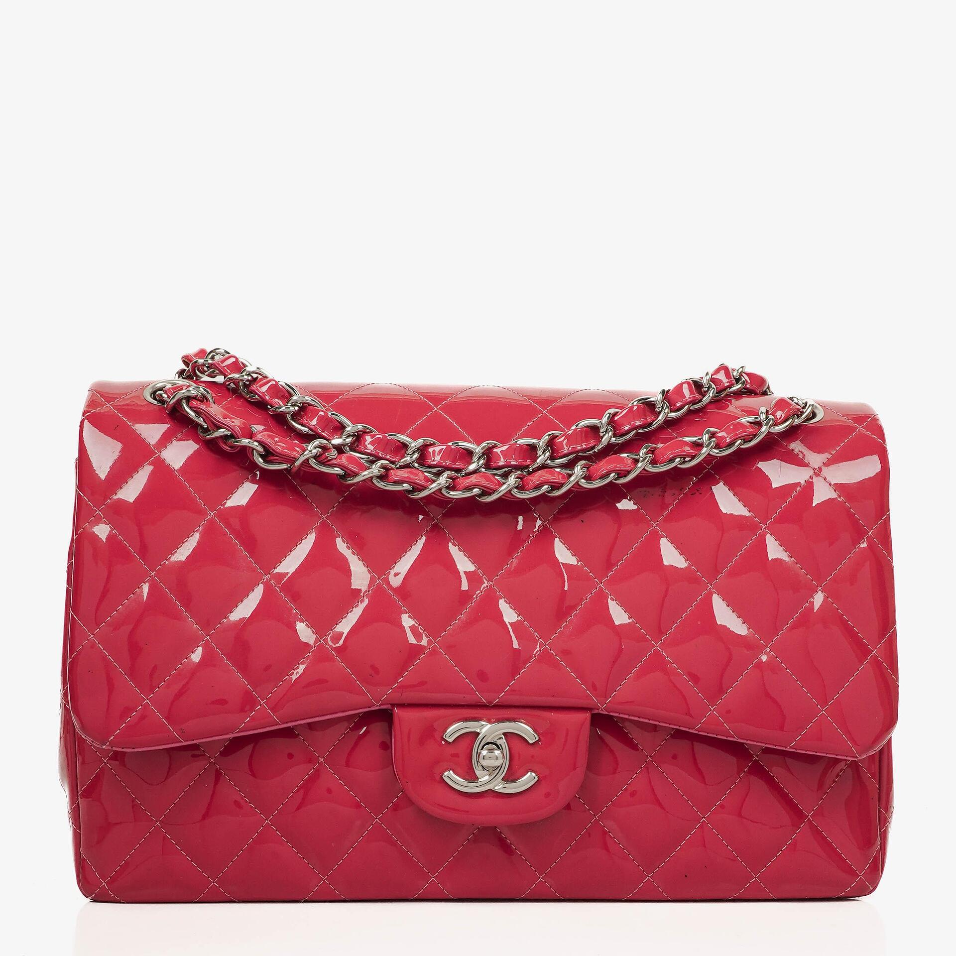 Chanel Jumbo Clasic Double Flap Patent Quilted Leather With Silver-tone Hardware