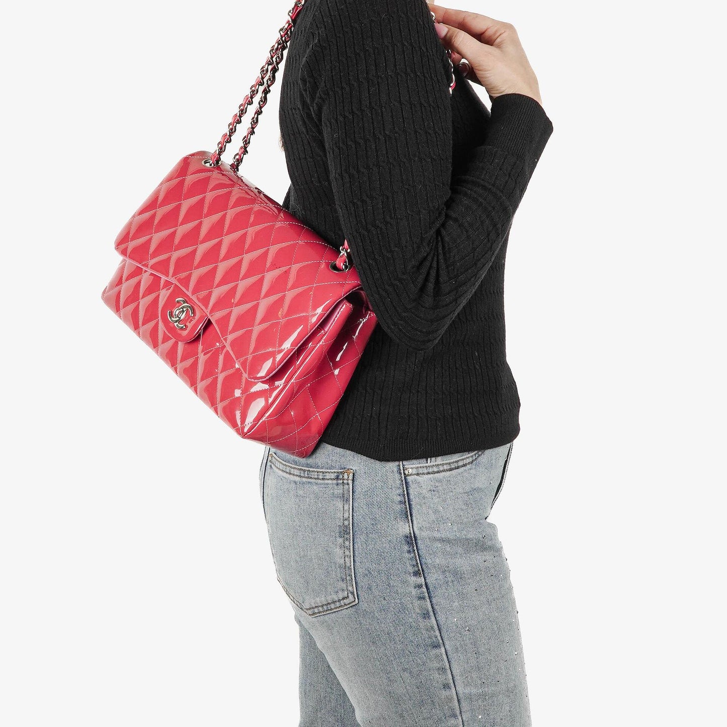 Chanel Jumbo Clasic Double Flap Patent Quilted Leather With Silver-tone Hardware