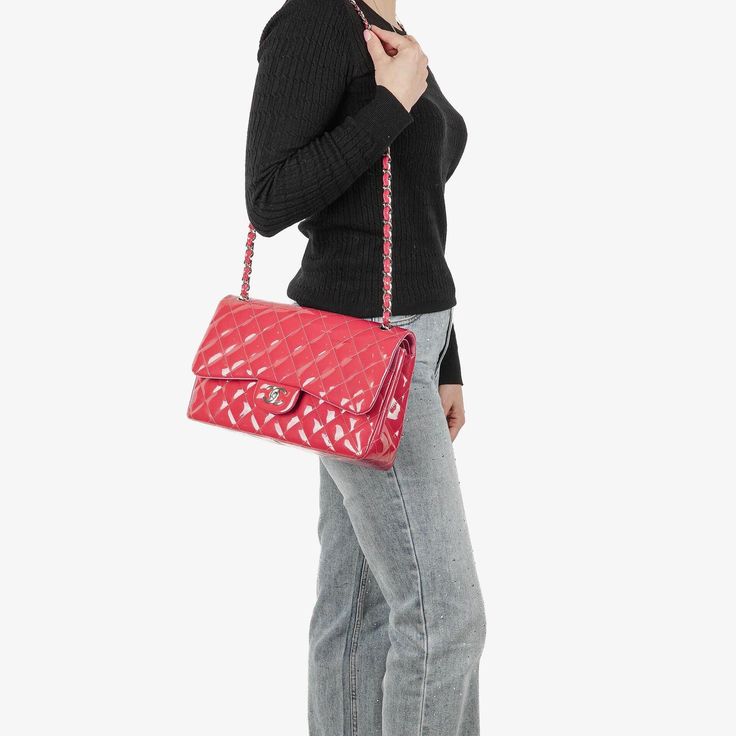 Chanel Jumbo Clasic Double Flap Patent Quilted Leather With Silver-tone Hardware