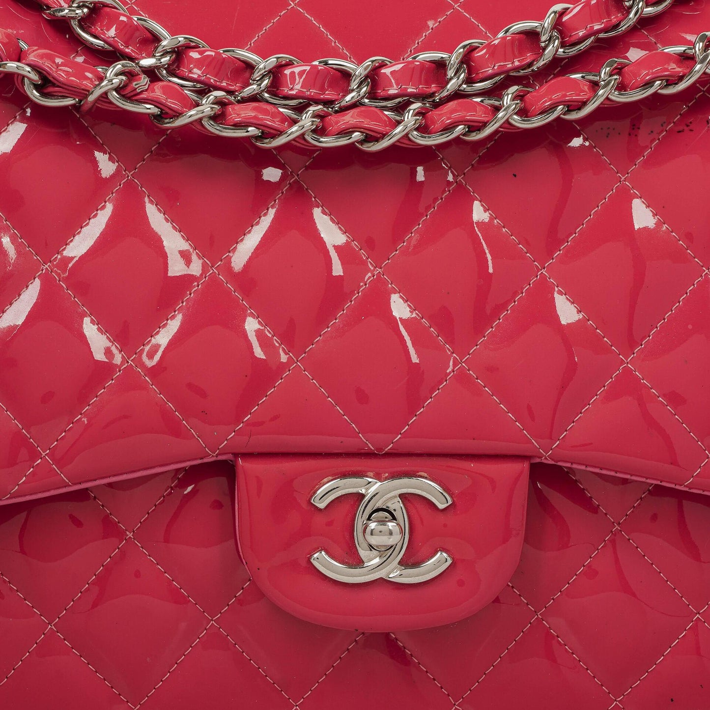 Chanel Jumbo Clasic Double Flap Patent Quilted Leather With Silver-tone Hardware