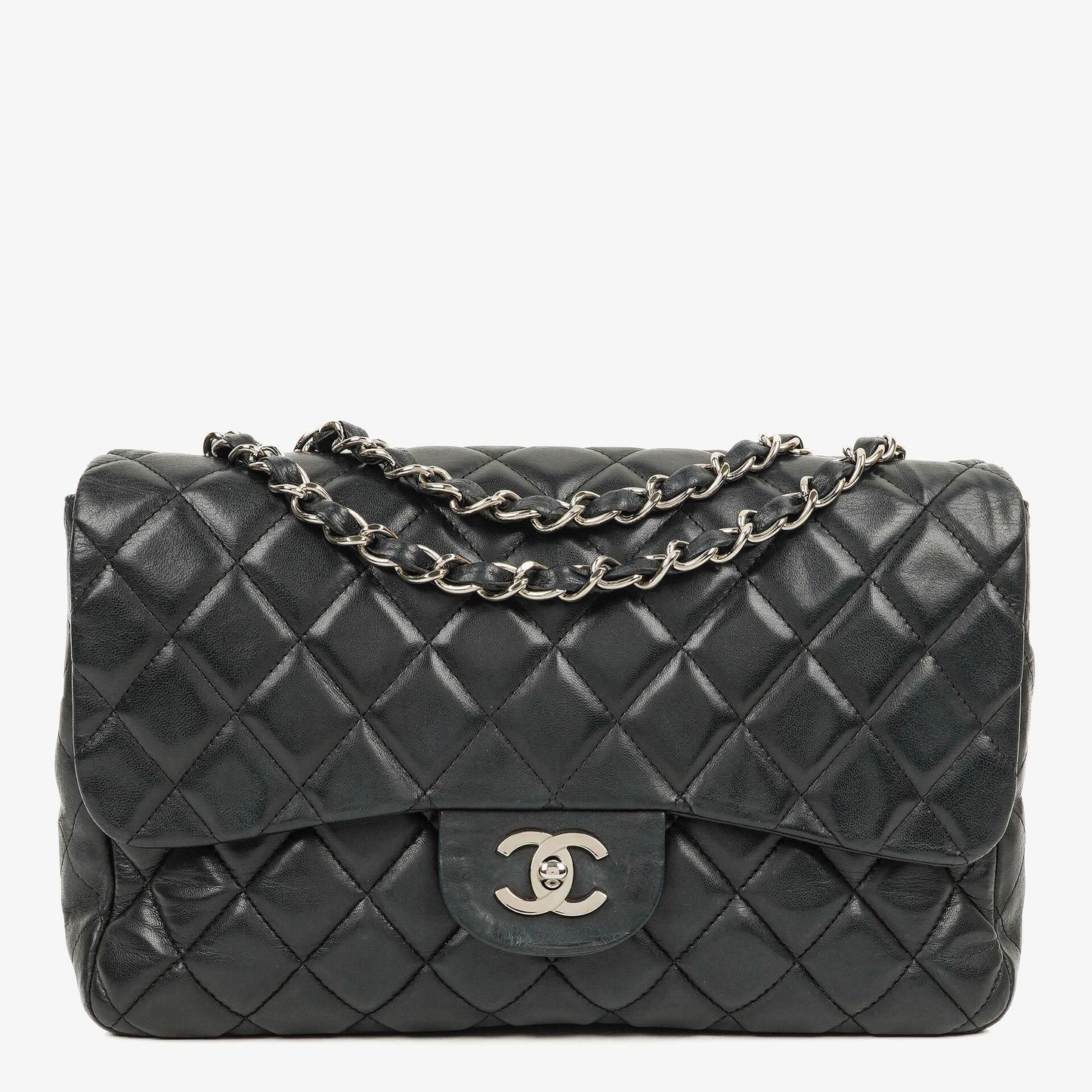 Chanel Jumbo Classic Black Quilted Leather Single Flap Bag With Silver - Tone Hardware