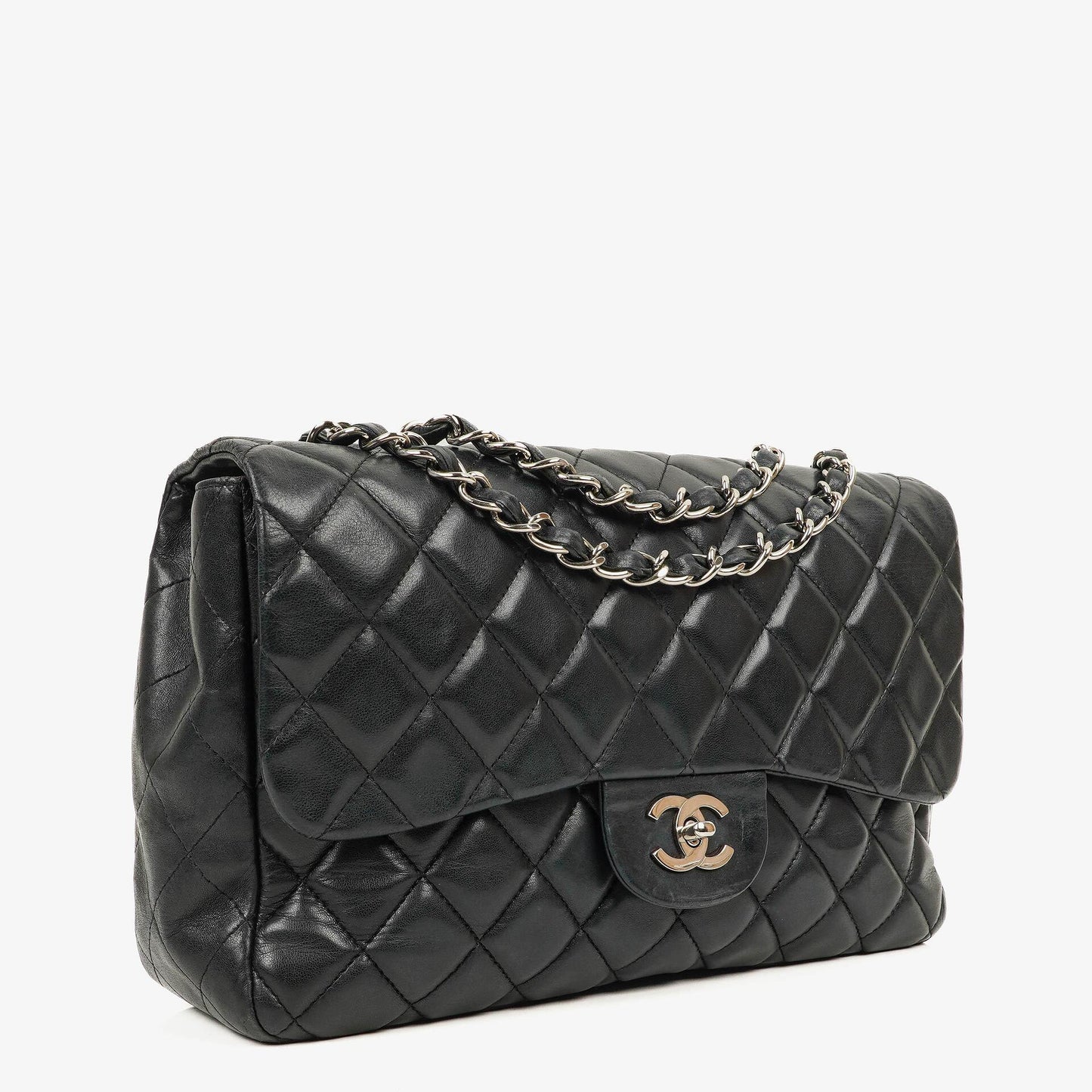 Chanel Jumbo Classic Black Quilted Leather Single Flap Bag With Silver - Tone Hardware