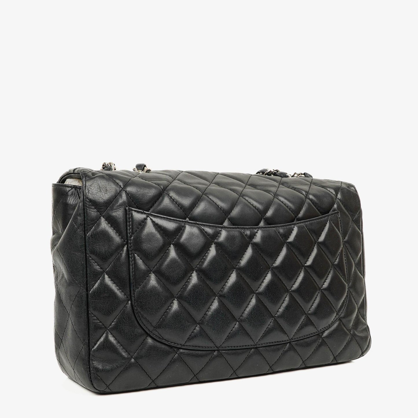 Chanel Jumbo Classic Black Quilted Leather Single Flap Bag With Silver - Tone Hardware