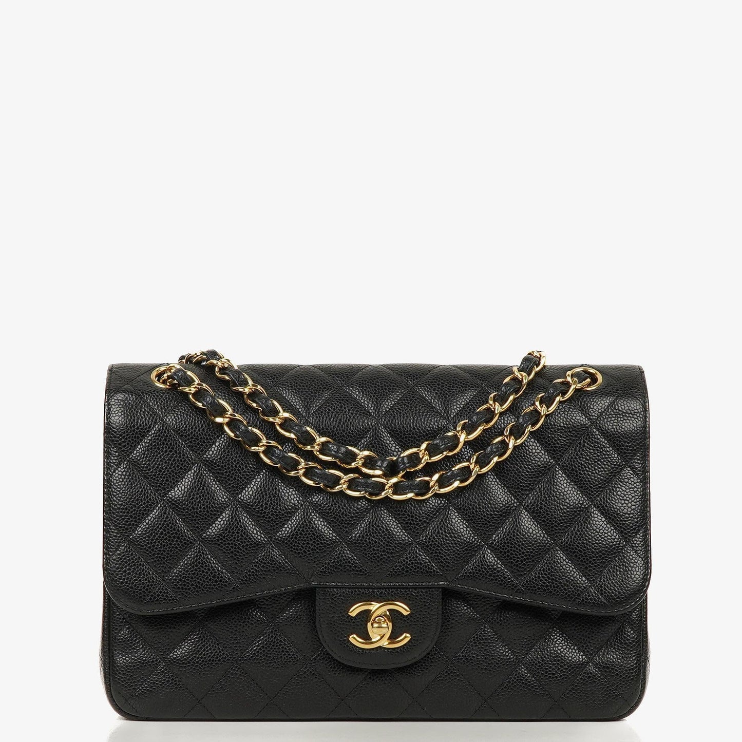 Chanel Jumbo Classic Double Flap Bag Black Quilted Caviar Gold-Tone Hardware
