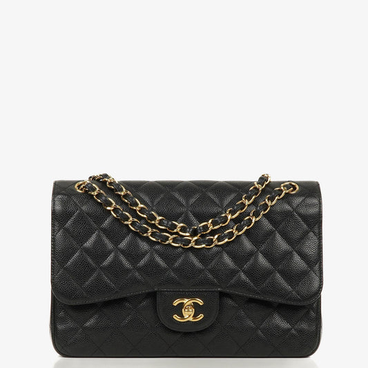 Chanel Jumbo Classic Double Flap Bag Black Quilted Caviar Gold-Tone Hardware