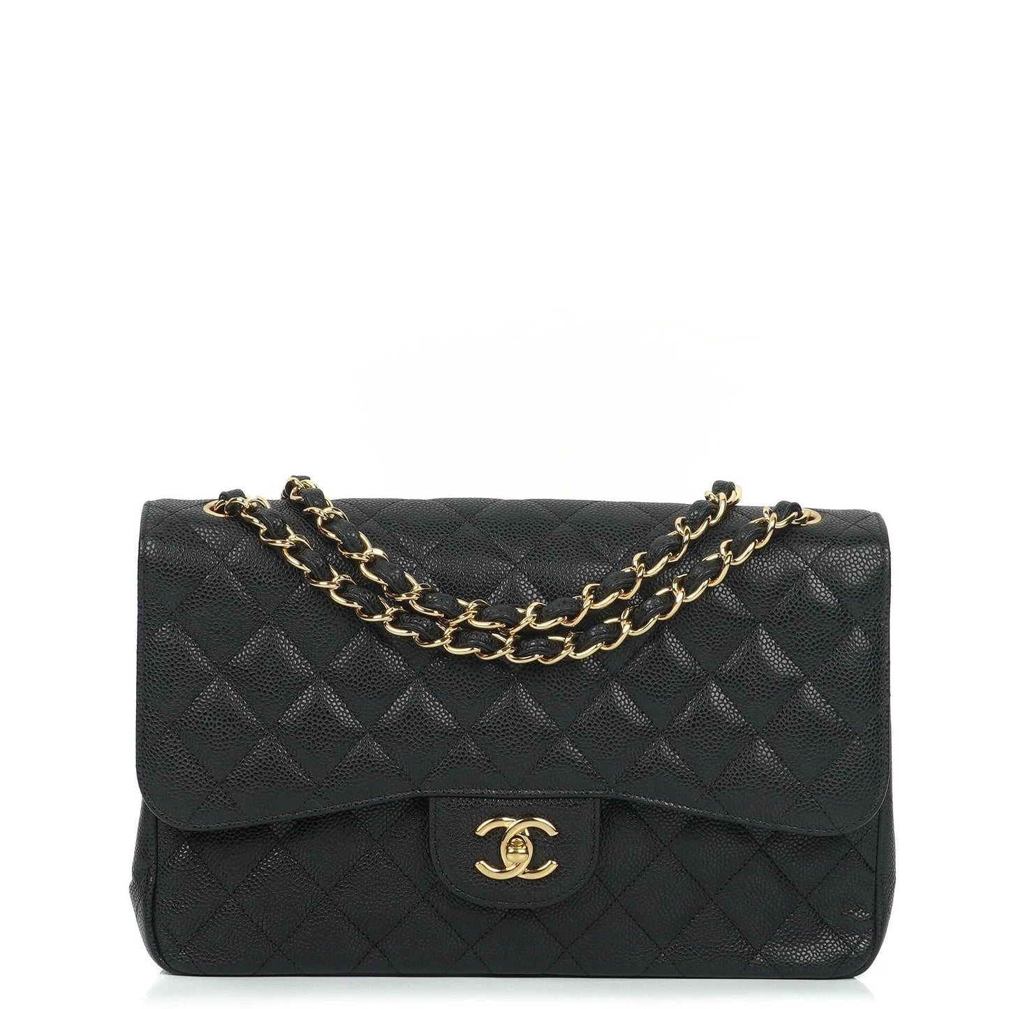 Chanel Jumbo Classic Black Quilted Caviar Double Flap Bag Gold Hardware