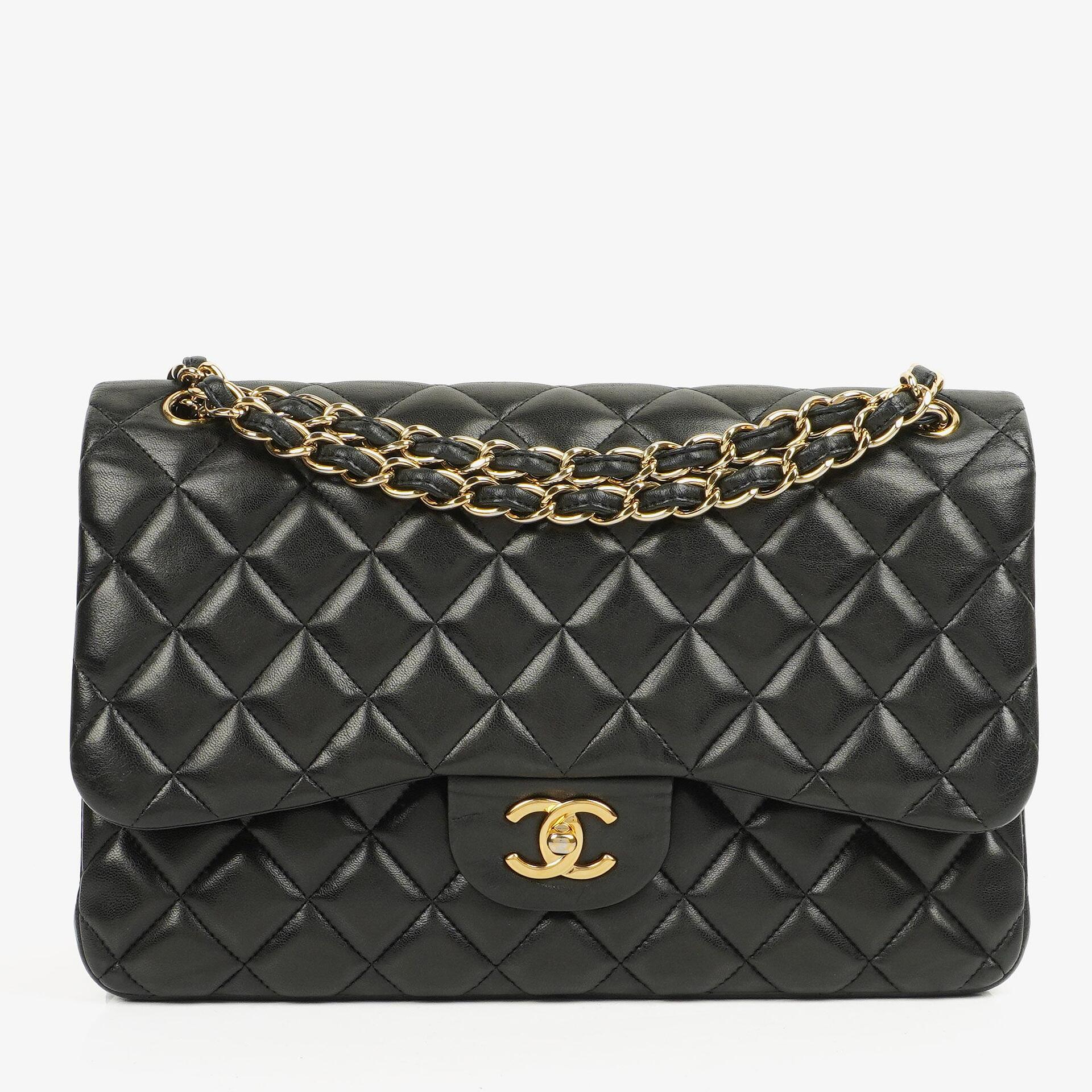 Chanel Jumbo Classic Double Flap Bag Black Quilted Lambskin With Golden-Tone Hardware