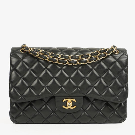 Chanel Jumbo Classic Double Flap Bag Black Quilted Lambskin With Golden-Tone Hardware