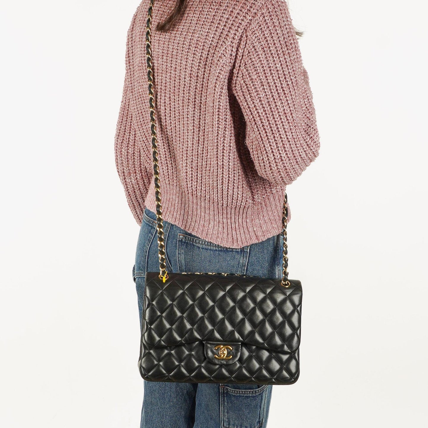 Chanel Jumbo Classic Double Flap Bag Black Quilted Lambskin With Golden-Tone Hardware