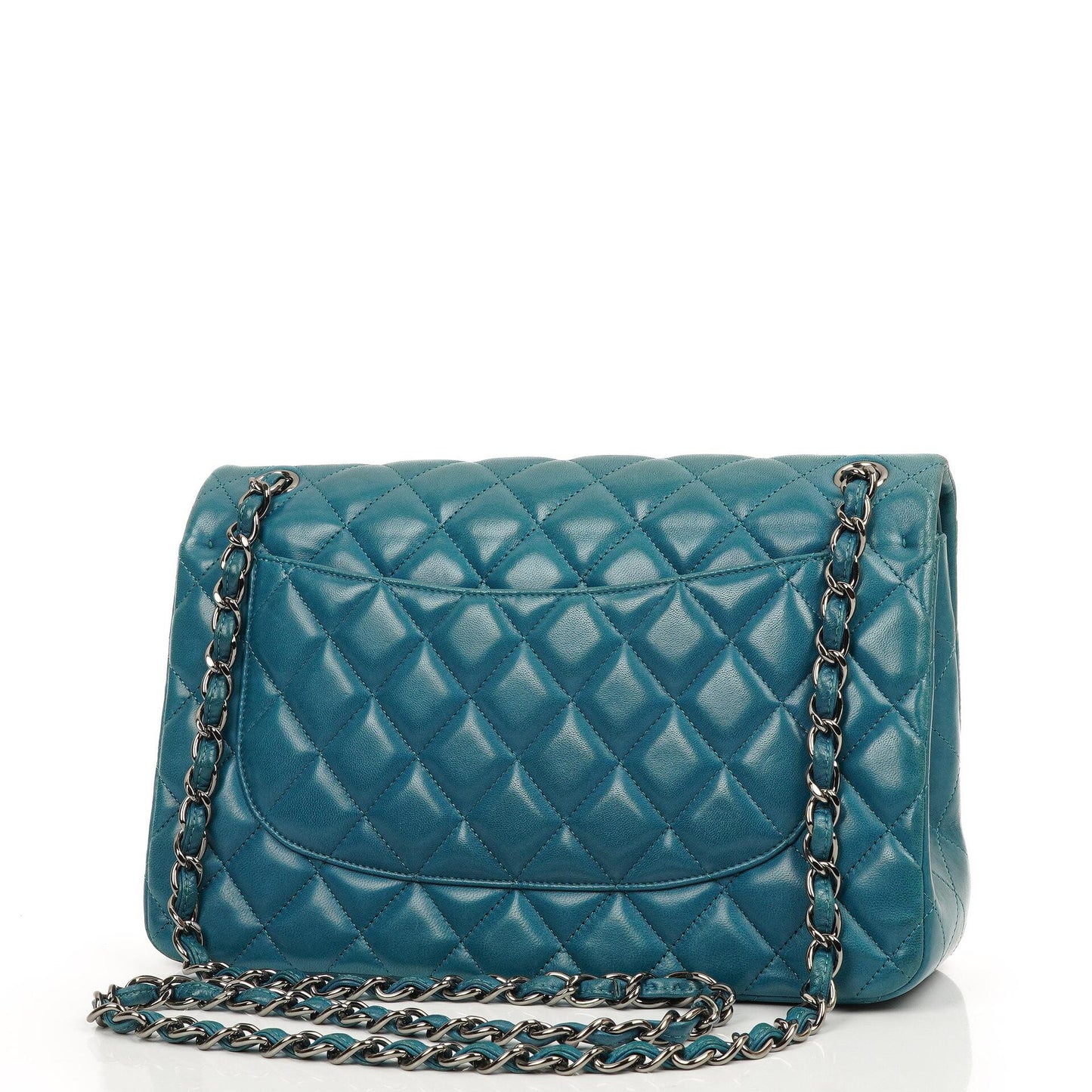 Chanel Classic Jumbo Double Flap Bag Blue Quilted Lambskin With Silver-Tone Hardware