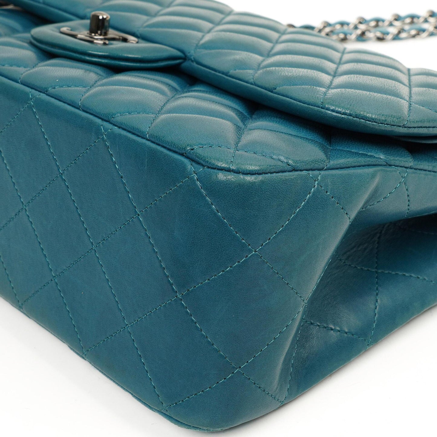 Chanel Classic Jumbo Double Flap Bag Blue Quilted Lambskin With Silver-Tone Hardware