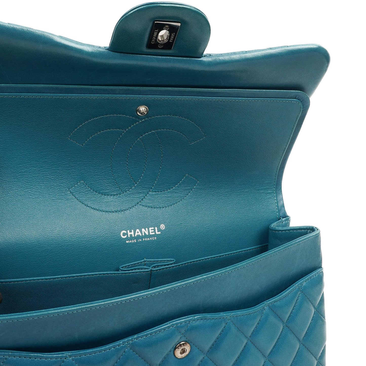 Chanel Classic Jumbo Double Flap Bag Blue Quilted Lambskin With Silver-Tone Hardware