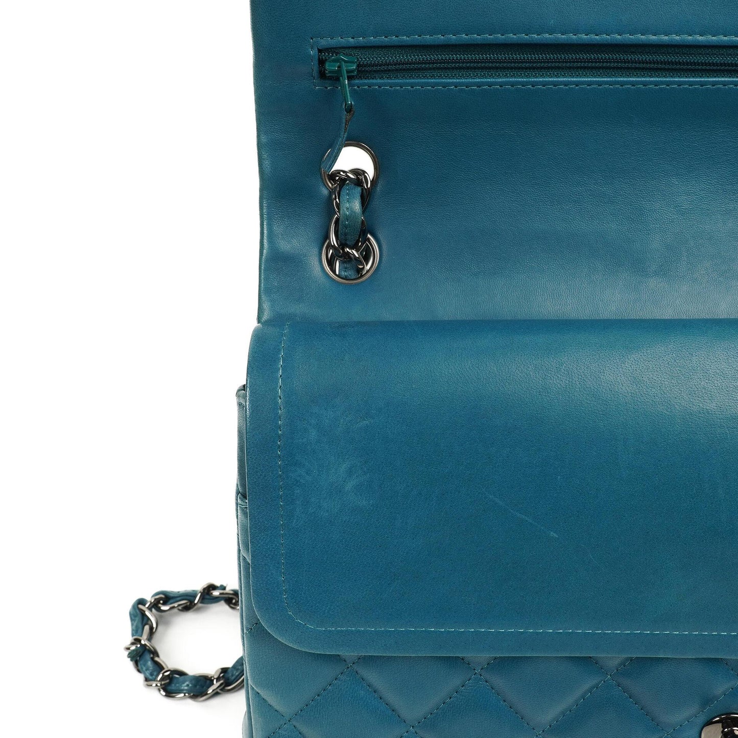Chanel Classic Jumbo Double Flap Bag Blue Quilted Lambskin With Silver-Tone Hardware