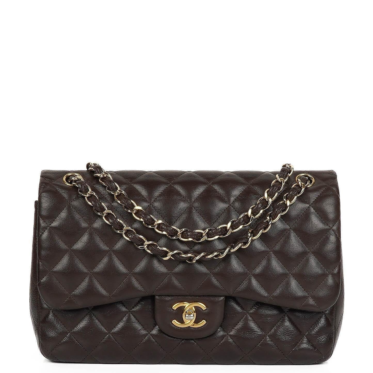 Chanel Jumbo Classic Double Flap Bag In Brown Quilted Lambskin And Gold-Plated Hardware