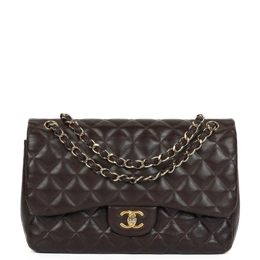 Chanel Jumbo Classic Double Flap Bag In Brown Quilted Lambskin And Gold-Plated Hardware