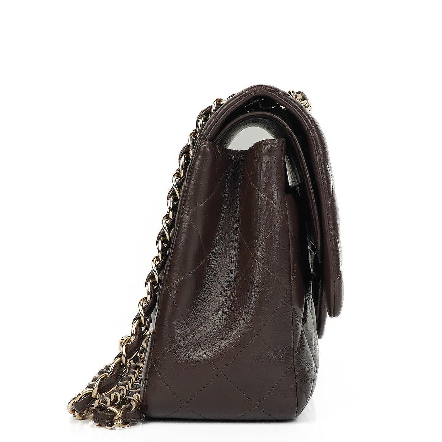 Chanel Jumbo Classic Double Flap Bag In Brown Quilted Lambskin And Gold-Plated Hardware