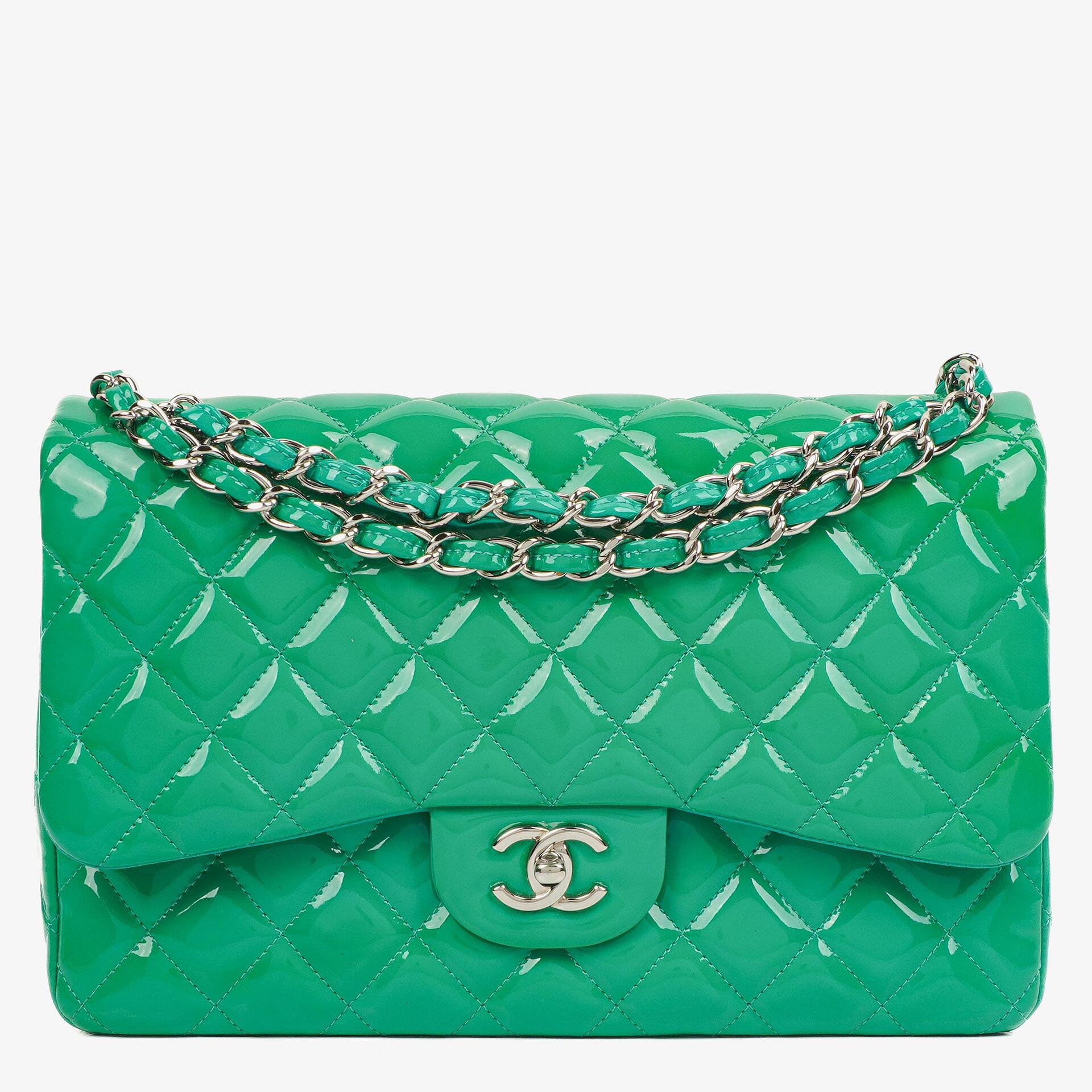 Chanel Jumbo Classic Double Flap Bag Turquoise Quilted Patent Leather With Silver-Tone Hardware