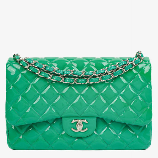 Chanel Jumbo Classic Double Flap Bag Turquoise Quilted Patent Leather With Silver-Tone Hardware