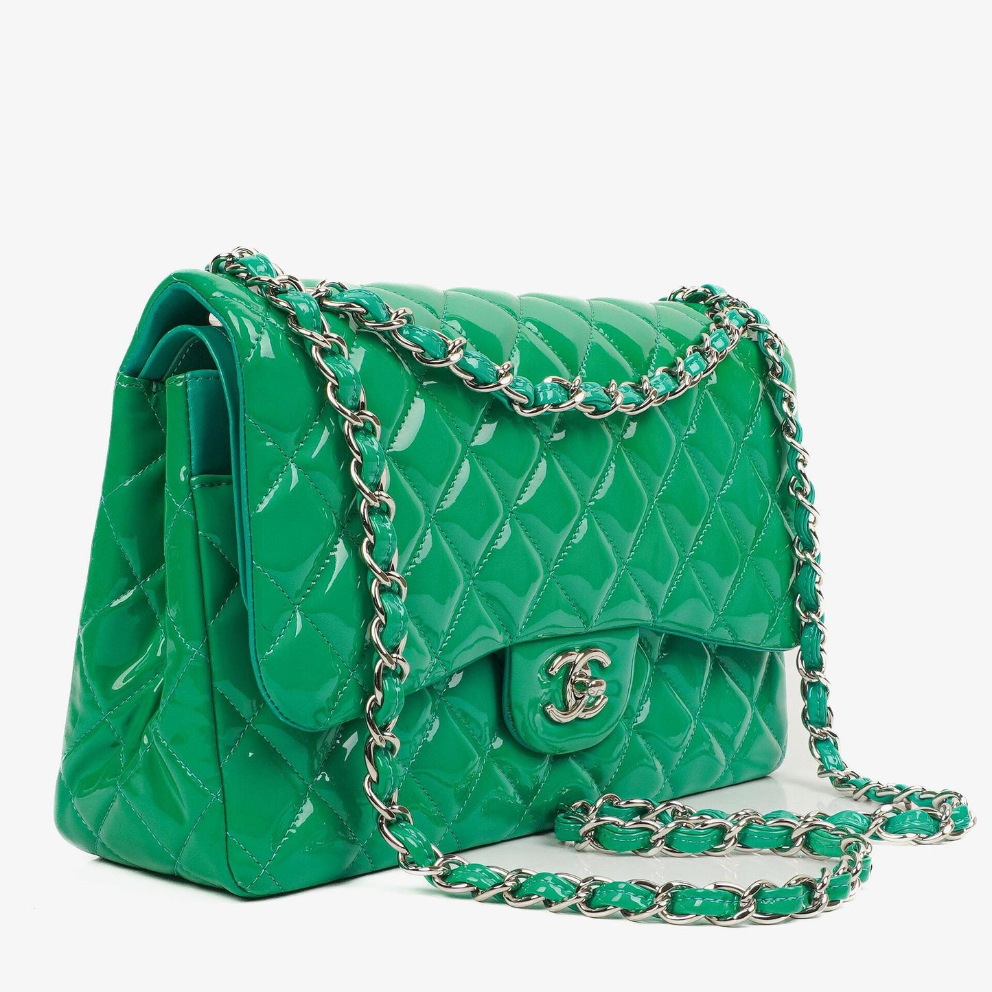 Chanel Jumbo Classic Double Flap Bag Turquoise Quilted Patent Leather With Silver-Tone Hardware
