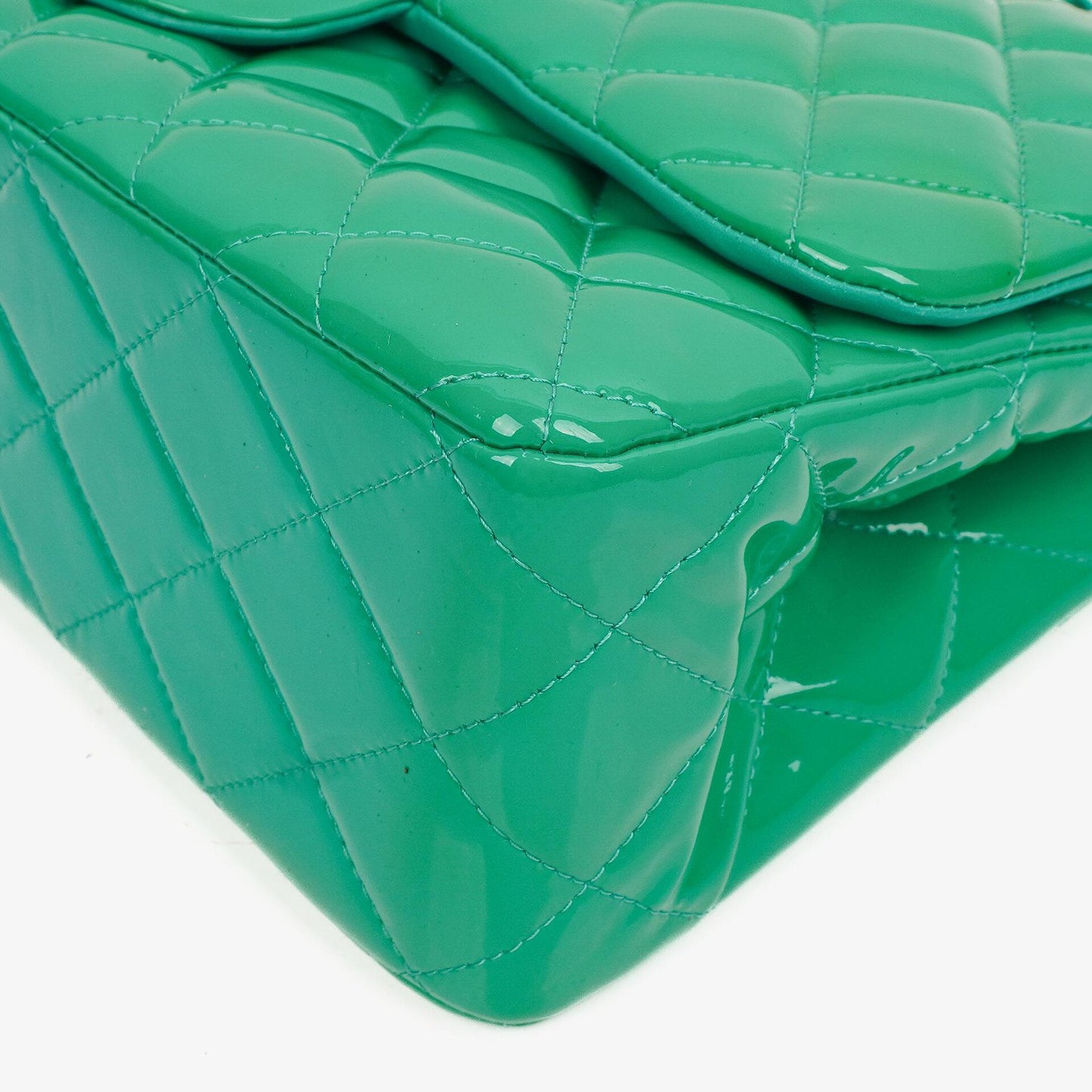 Chanel Jumbo Classic Double Flap Bag Turquoise Quilted Patent Leather With Silver-Tone Hardware