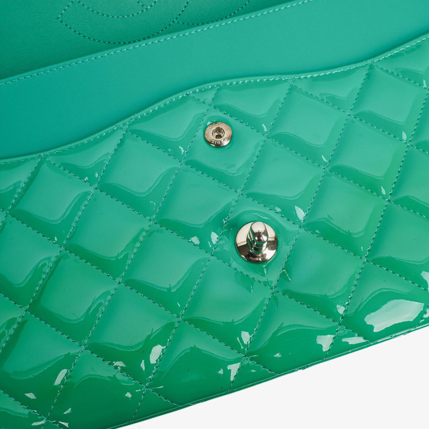 Chanel Jumbo Classic Double Flap Bag Turquoise Quilted Patent Leather With Silver-Tone Hardware