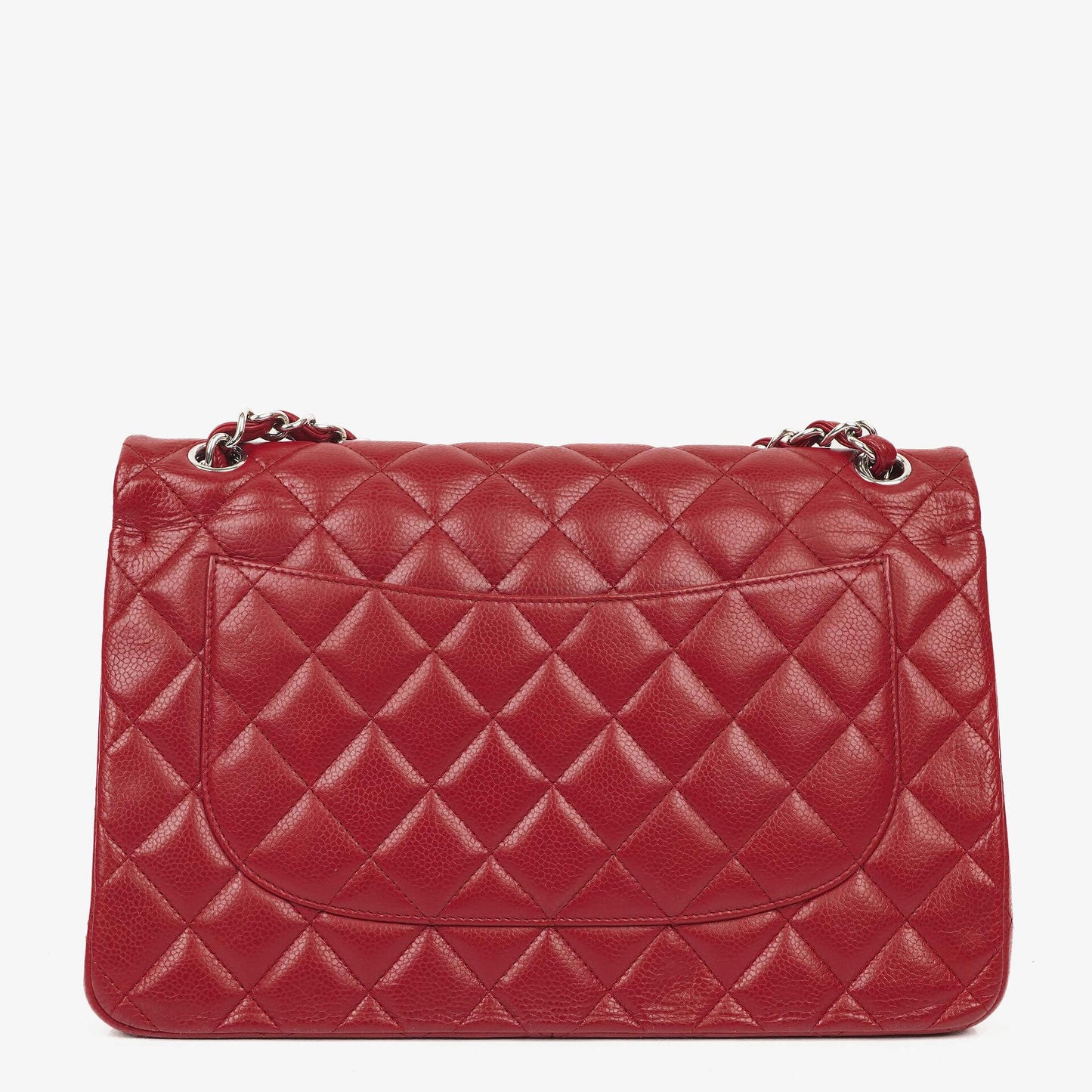 Chanel Jumbo Classic Red Caviar Quilted Leather Double Flap Bag With Silver - Tone Hardware