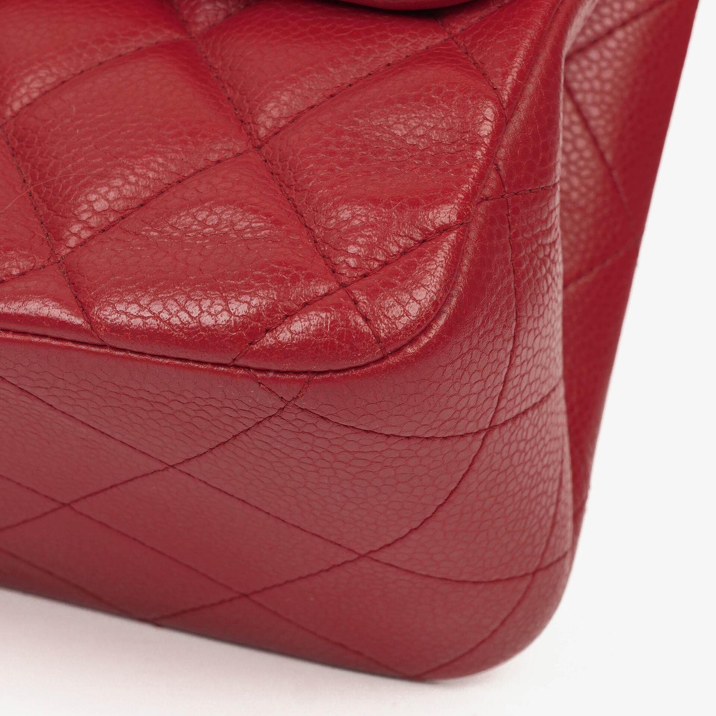 Chanel Jumbo Classic Red Caviar Quilted Leather Double Flap Bag With Silver - Tone Hardware