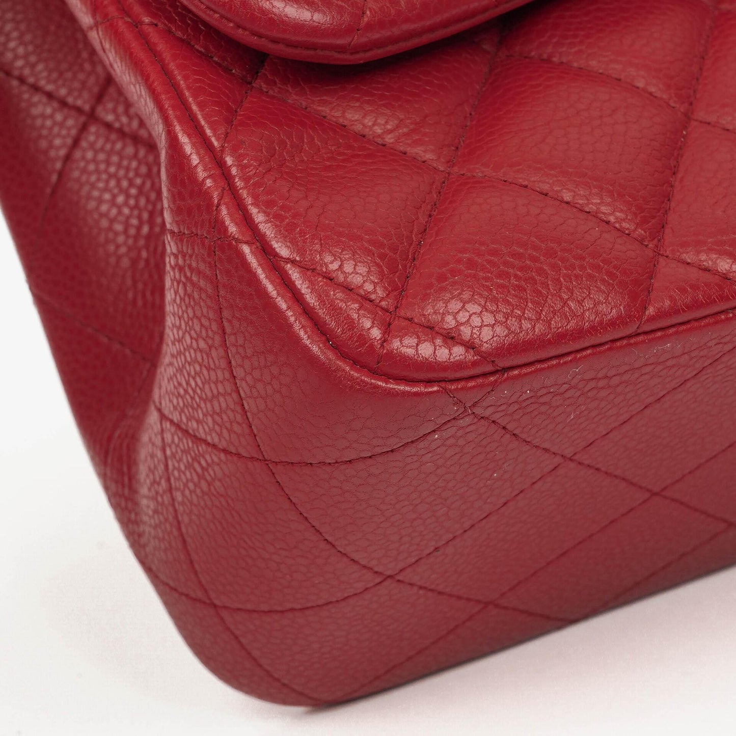 Chanel Jumbo Classic Red Caviar Quilted Leather Double Flap Bag With Silver - Tone Hardware
