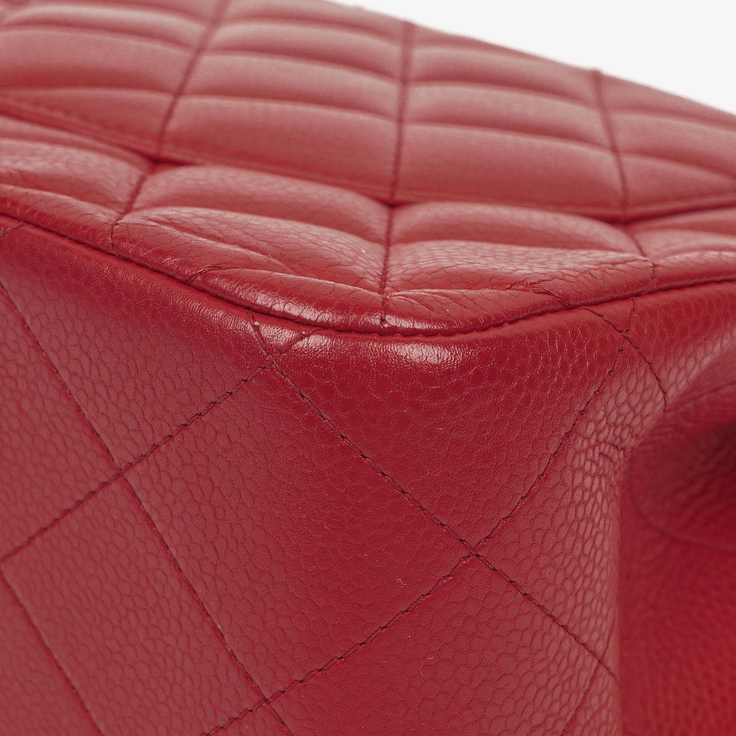 Chanel Jumbo Classic Red Caviar Quilted Leather Double Flap Bag With Silver - Tone Hardware