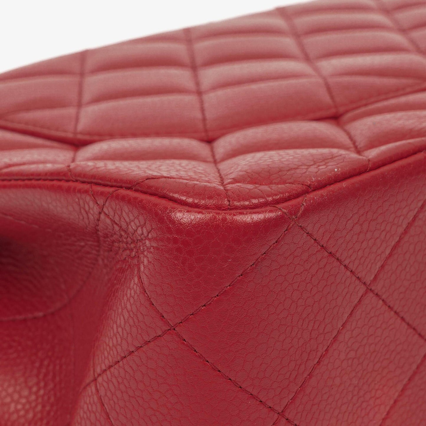 Chanel Jumbo Classic Red Caviar Quilted Leather Double Flap Bag With Silver - Tone Hardware