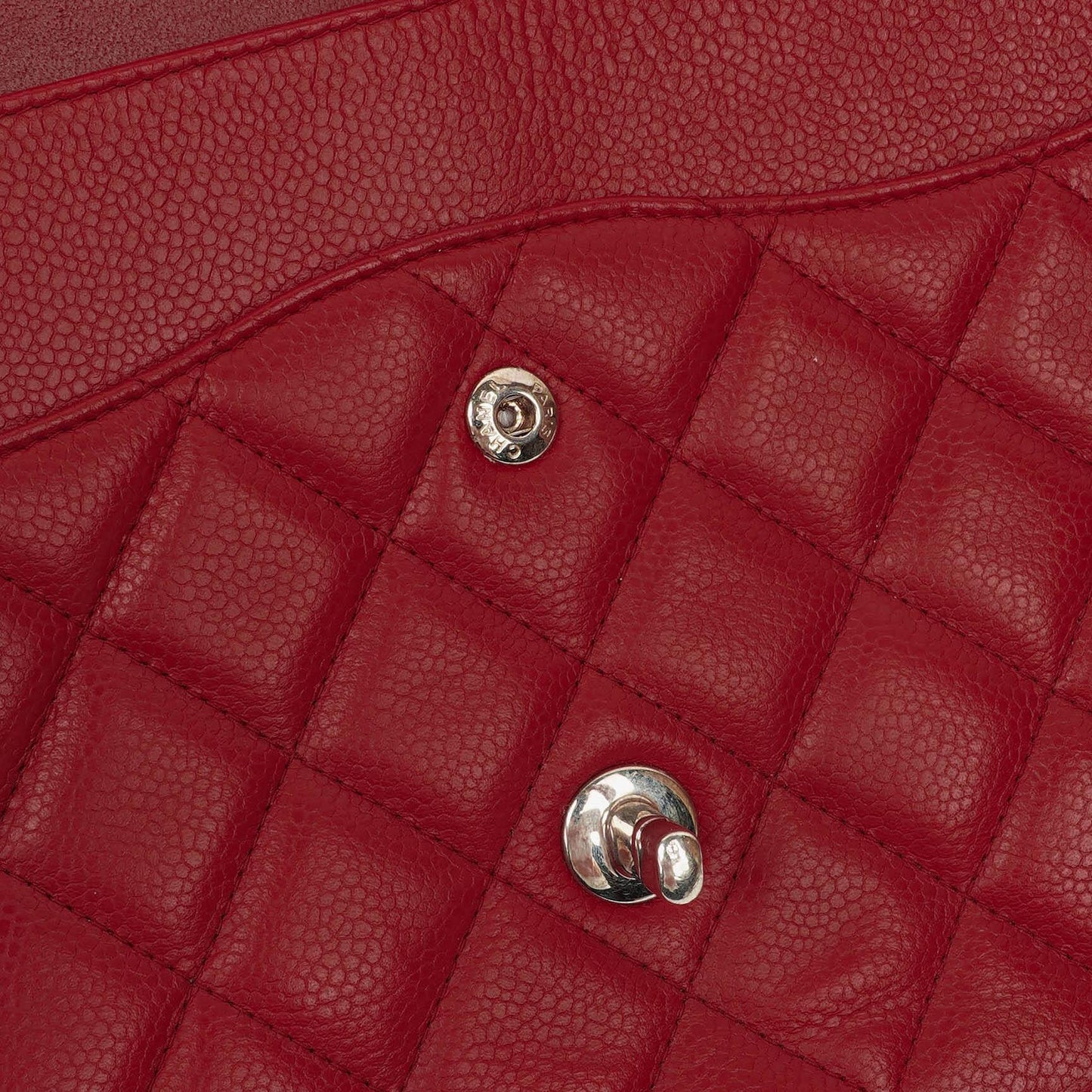 Chanel Jumbo Classic Red Caviar Quilted Leather Double Flap Bag With Silver - Tone Hardware