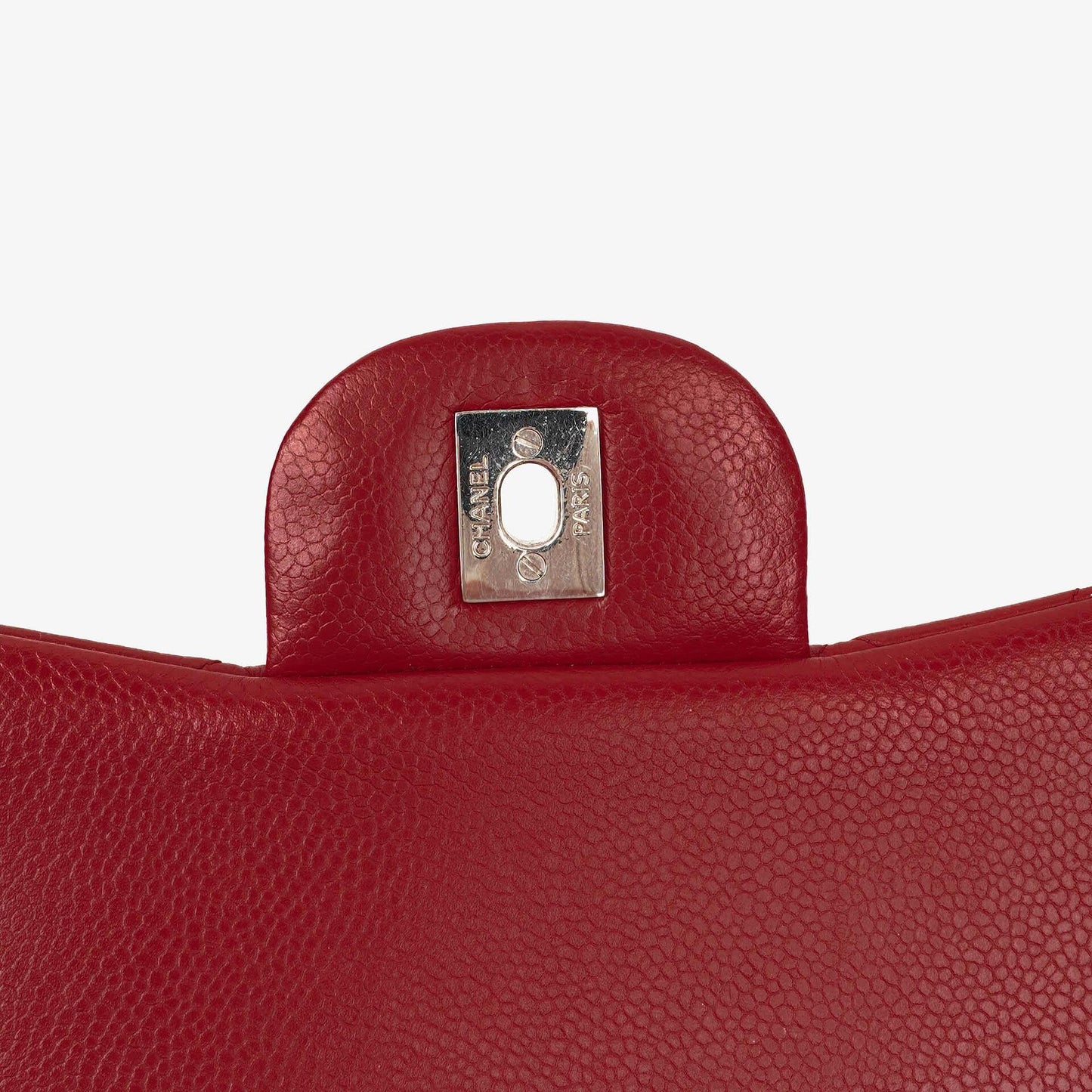 Chanel Jumbo Classic Red Caviar Quilted Leather Double Flap Bag With Silver - Tone Hardware