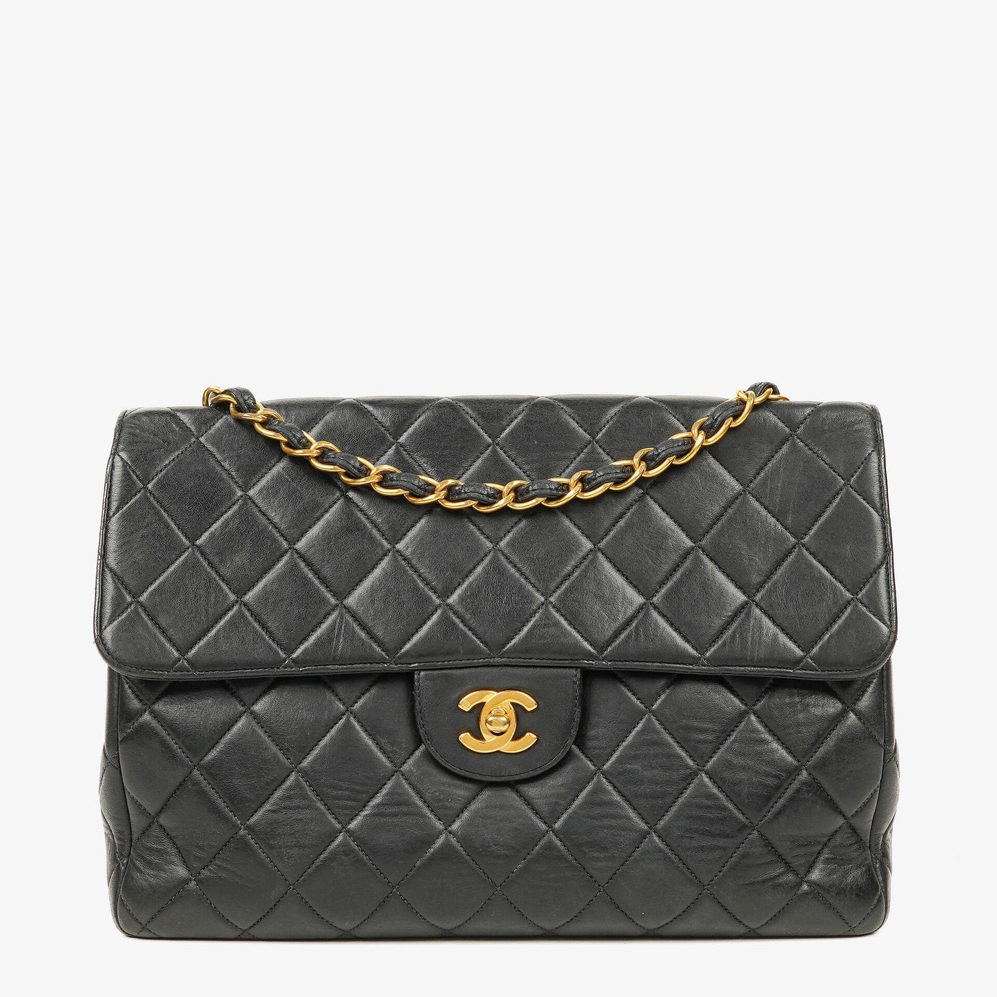 Chanel Jumbo Classic Single Flap Bag Black Quilted Lambskin 24K Gold-Plated Hardware