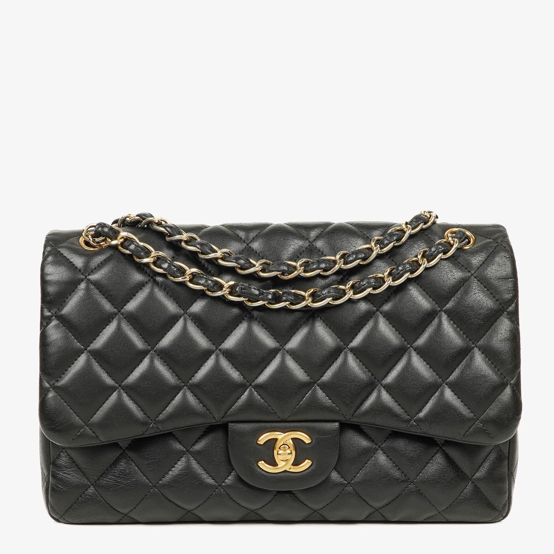 Chanel Jumbo Classic Single Flap Bag Black Quilted Lambskin Gold-Tone Hardware