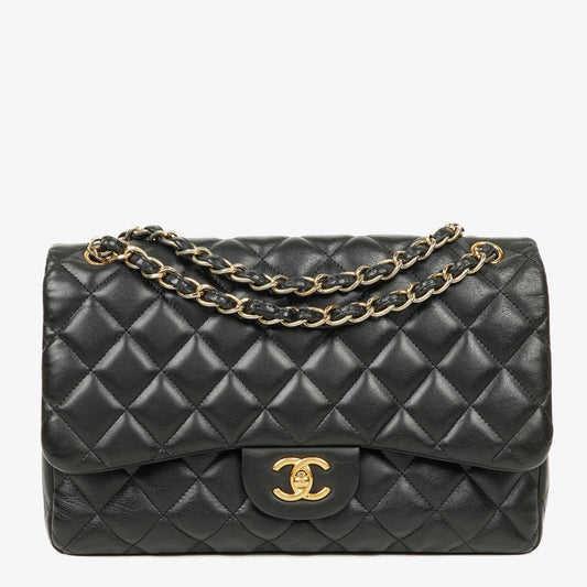 Chanel Jumbo Classic Single Flap Bag Black Quilted Lambskin Gold-Tone Hardware