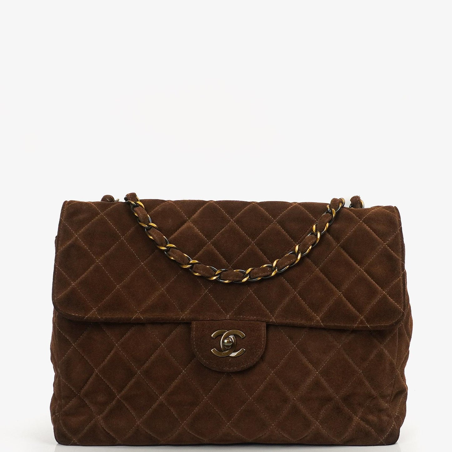 Chanel Jumbo Classic Single Flap Bag Brown Quilted Suede With Aged Gold Hardware