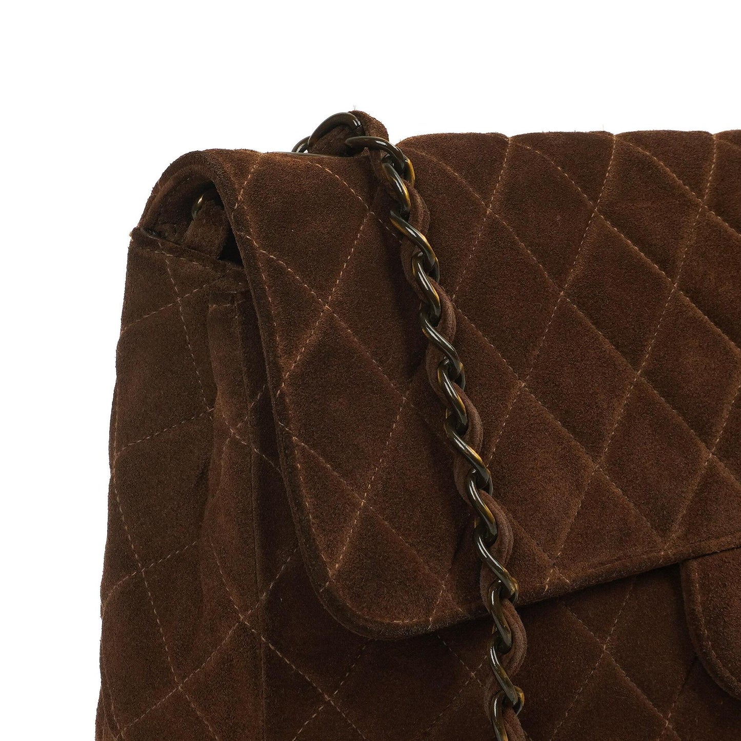 Chanel Jumbo Classic Single Flap Bag Brown Quilted Suede With Aged Gold Hardware