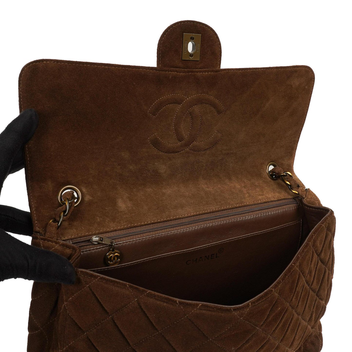 Chanel Jumbo Classic Single Flap Bag Brown Quilted Suede With Aged Gold Hardware
