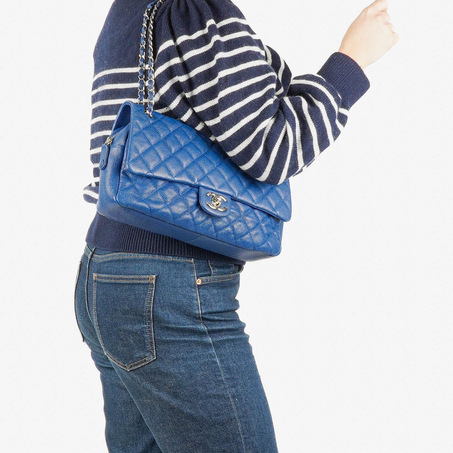 Chanel Jumbo Quilted Caviar Single Flap Bag With Silver -Toned Hardware