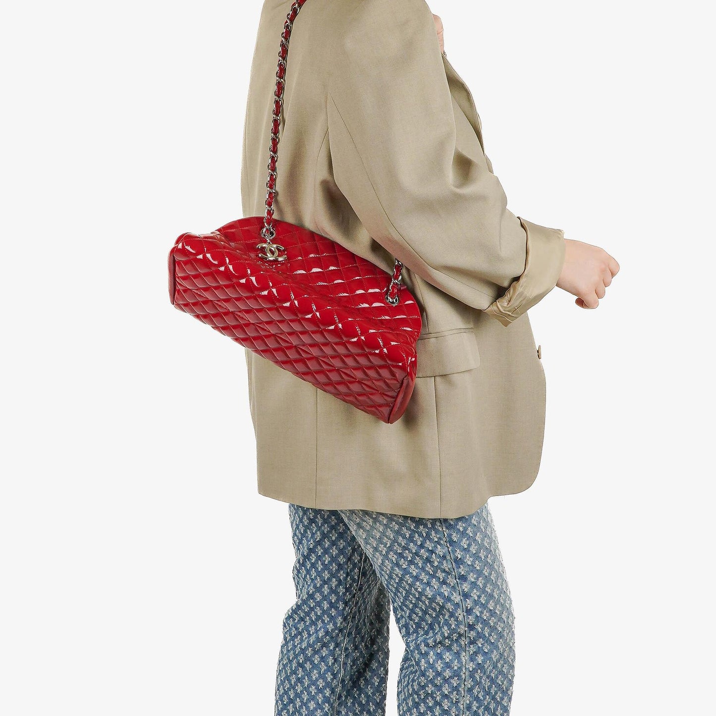 Chanel Just Mademoiselle Red Patent Quilted Bowling Bag
