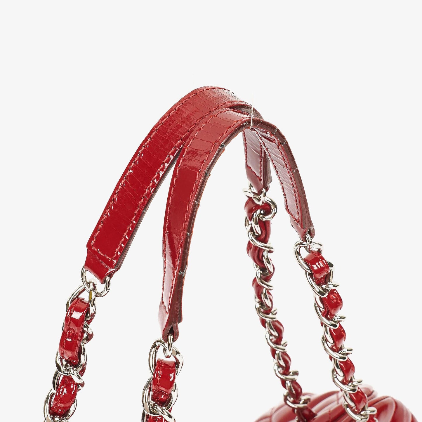 Chanel Just Mademoiselle Red Patent Quilted Bowling Bag