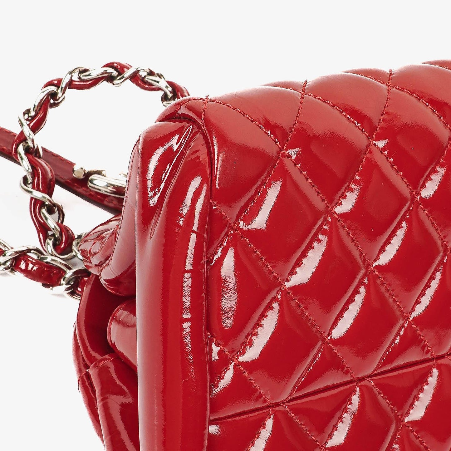 Chanel Just Mademoiselle Red Patent Quilted Bowling Bag