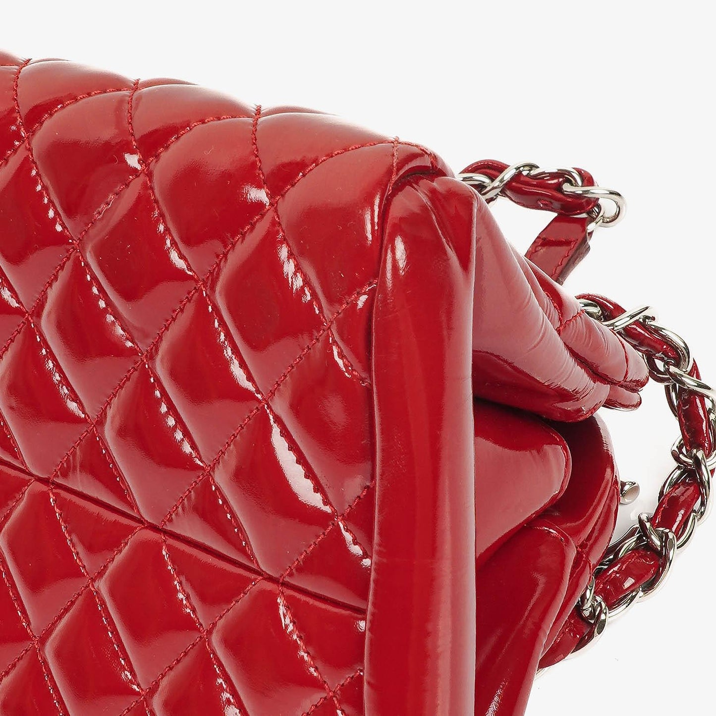 Chanel Just Mademoiselle Red Patent Quilted Bowling Bag