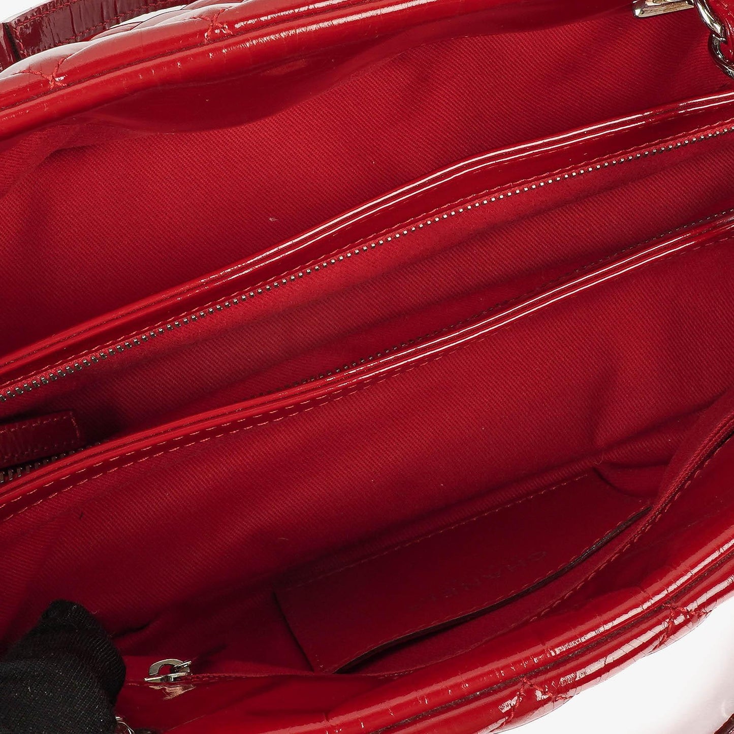 Chanel Just Mademoiselle Red Patent Quilted Bowling Bag