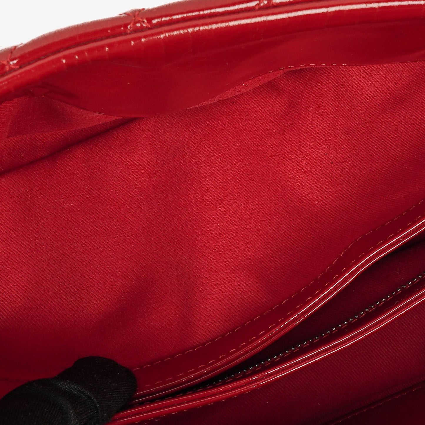 Chanel Just Mademoiselle Red Patent Quilted Bowling Bag