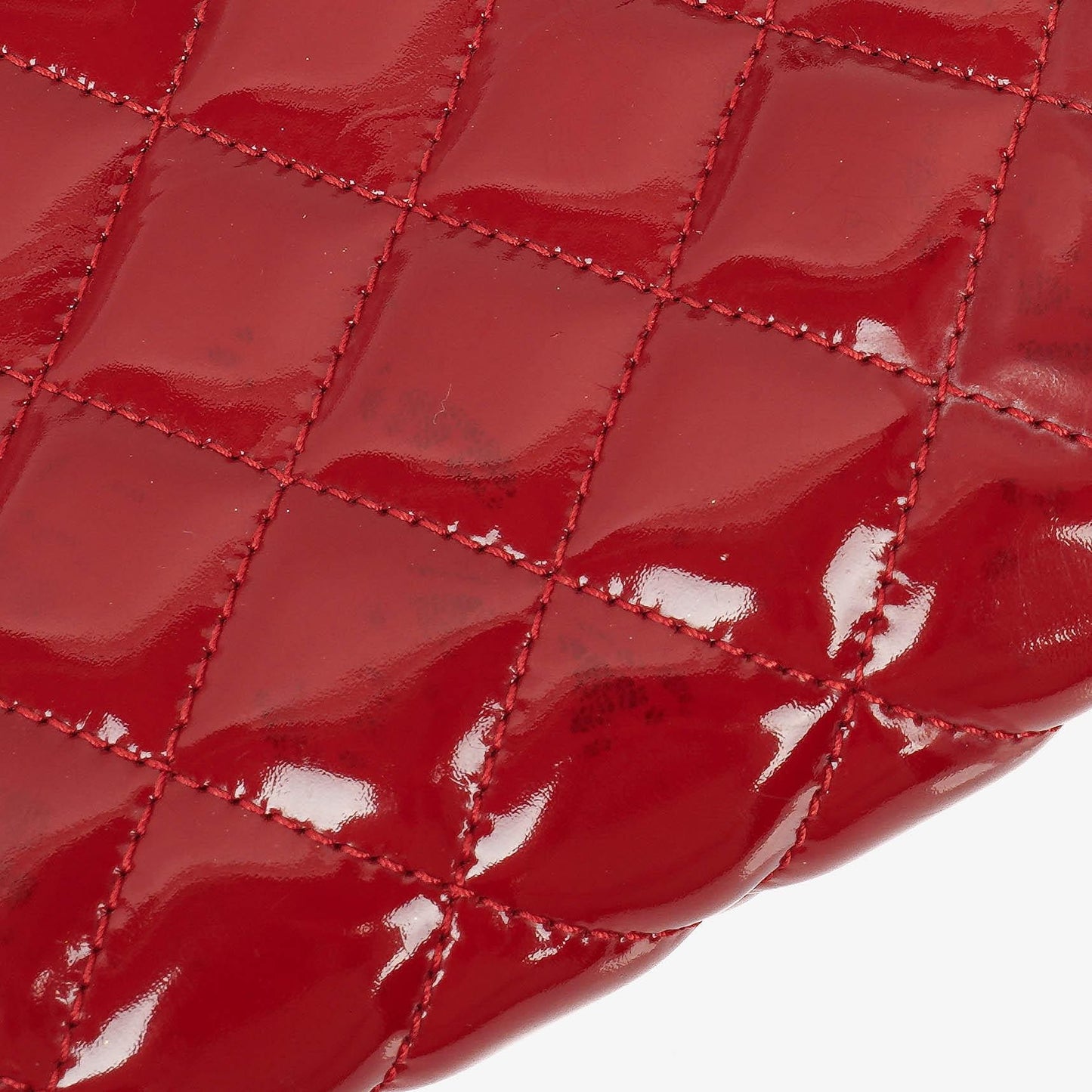 Chanel Just Mademoiselle Red Patent Quilted Bowling Bag