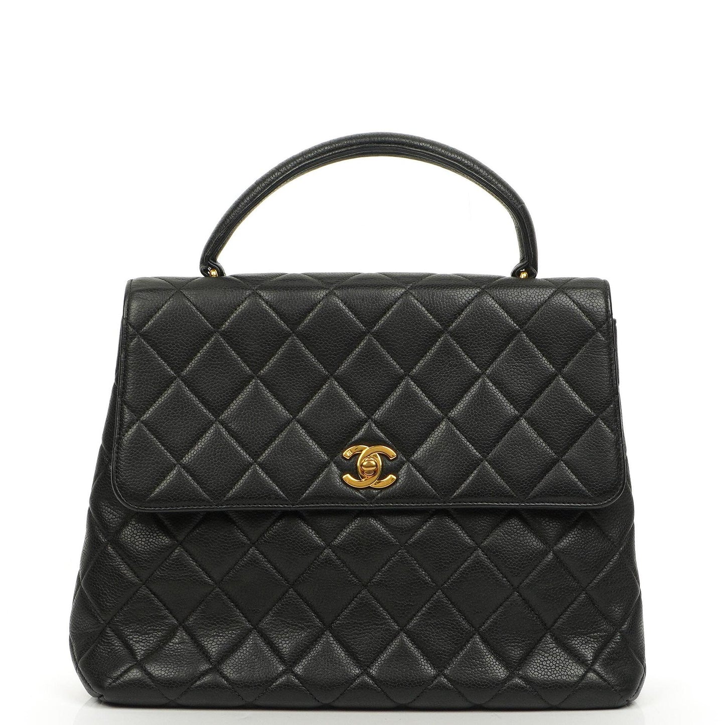 Chanel Kelly Black Quilted Caviar Leather Top Handle Bag With 24K Gold-Plated Hardware, 1996-1997