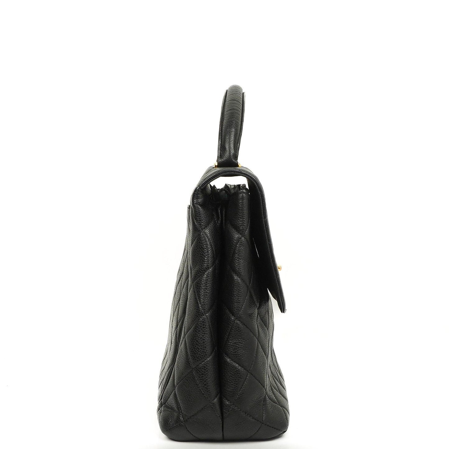 Chanel Kelly Black Quilted Caviar Leather Top Handle Bag With 24K Gold-Plated Hardware, 1996-1997